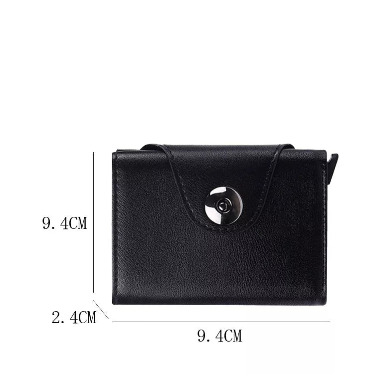 BILLETERA TARJETERA DAMA DE CUERO PU, CON PROTECIÓN RFID, HEBILLA MAGNETICA