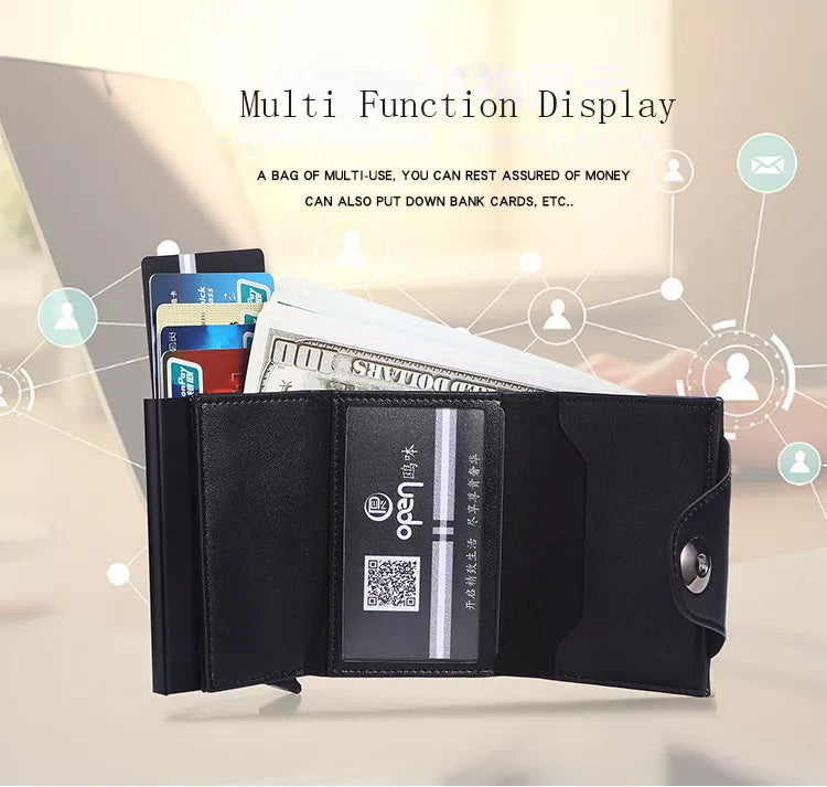 BILLETERA TARJETERA DAMA DE CUERO PU, CON PROTECIÓN RFID, HEBILLA MAGNETICA