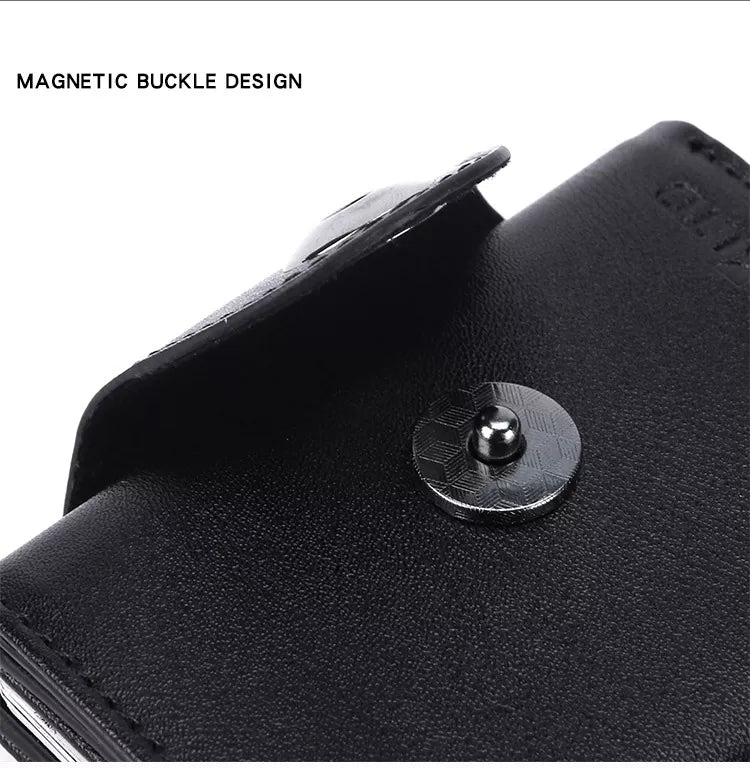 BILLETERA TARJETERA DAMA DE CUERO PU, CON PROTECIÓN RFID, HEBILLA MAGNETICA