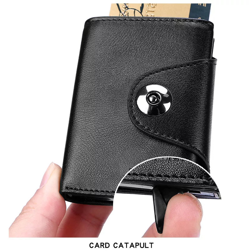 BILLETERA TARJETERA DAMA DE CUERO PU, CON PROTECIÓN RFID, HEBILLA MAGNETICA