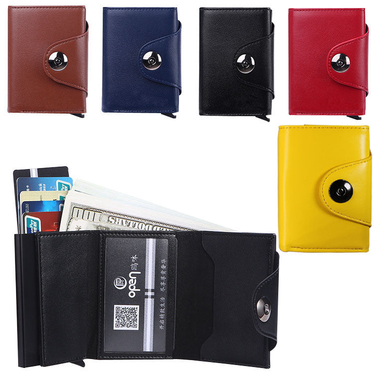 BILLETERA TARJETERA DAMA DE CUERO PU, CON PROTECIÓN RFID, HEBILLA MAGNETICA