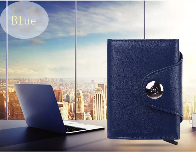 BILLETERA TARJETERA DAMA DE CUERO PU, CON PROTECIÓN RFID, HEBILLA MAGNETICA