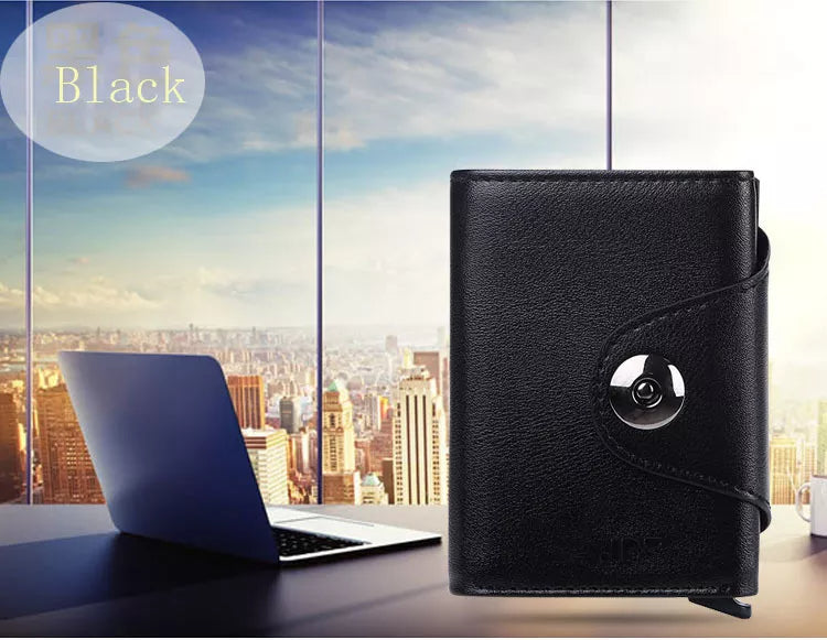 BILLETERA TARJETERA DAMA DE CUERO PU, CON PROTECIÓN RFID, HEBILLA MAGNETICA